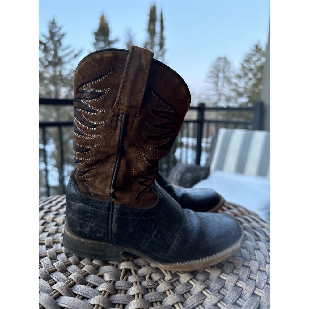 Ariat Cowboy Western Boots Square Toe Black & Brown 10023073 Boys US 10 UK 9